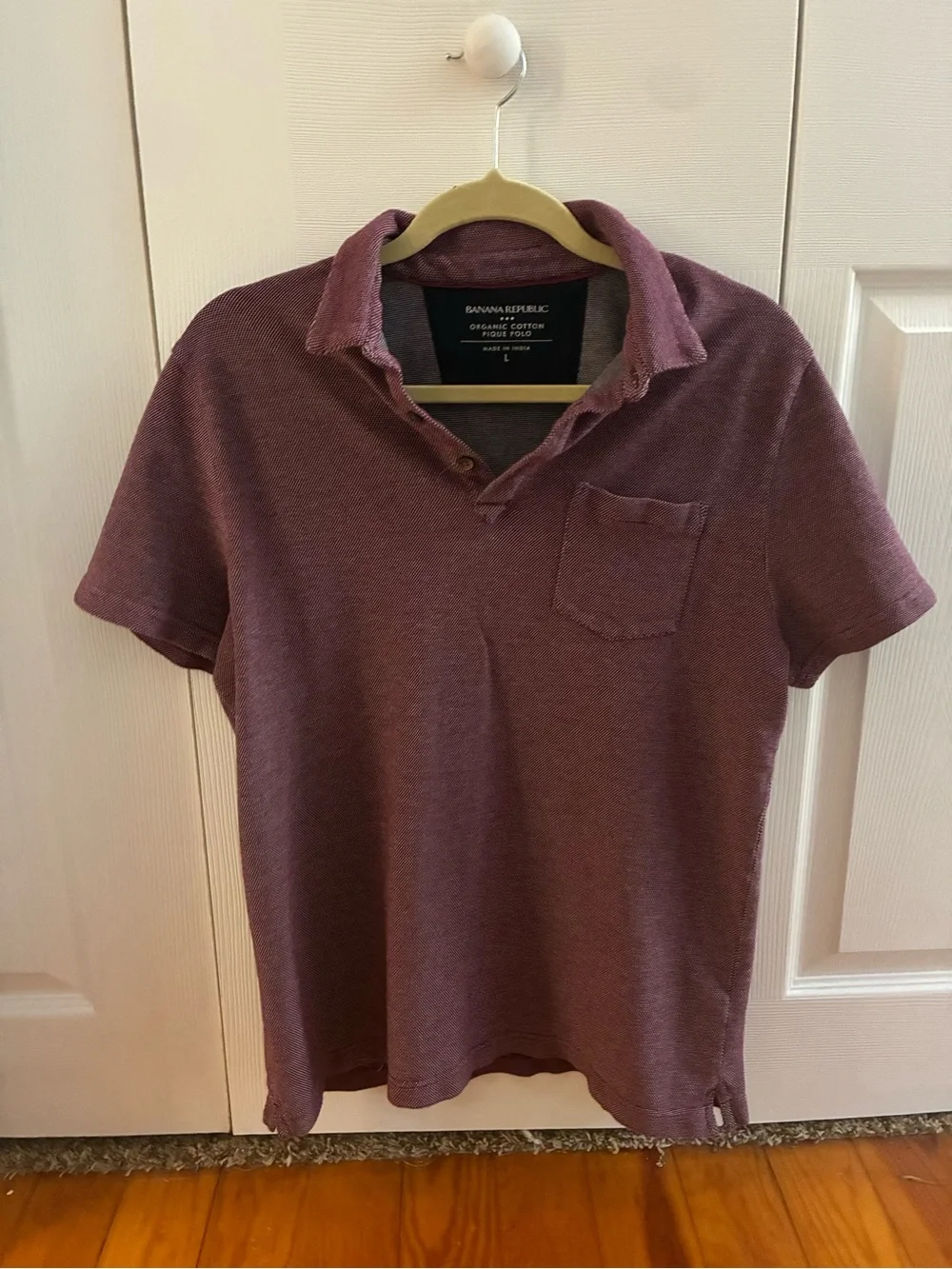 Banana Republic Men's Maroon Short-Sleeve Polo with Chest Pocket